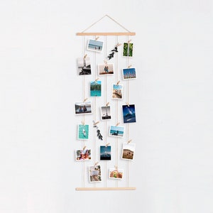 Wall Photo Hanger - 110Cm / Photo Wall Display with Mini Clothespins / Vertical Pictures Polaroid Display / Hanging Photos / Wall Decor