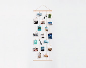 Wall Photo Hanger - 110Cm / Photo Wall Display with Mini Clothespins / Vertical Pictures Polaroid Display / Hanging Photos / Wall Decor