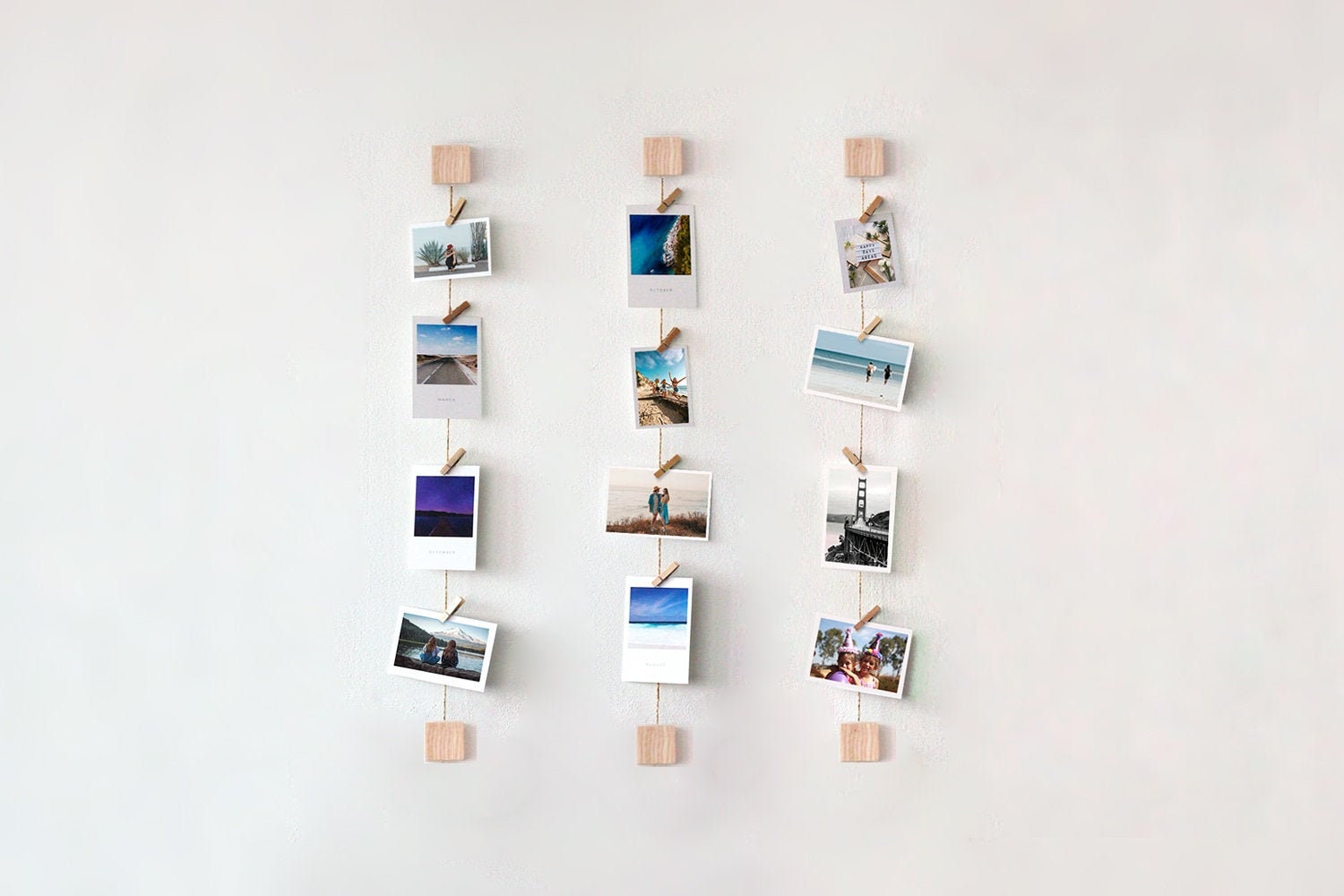 Ash Wood Photo Wall Display with Mini Clothespins - Vertical  Horizontal Picture Holder Polaroid Art Work Hanger
