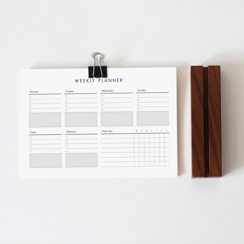 Weekly Planner Walnut Wooden Holder / Desktop Weekly Planner Etsy
