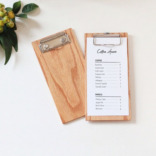 Small Oak Wood Clipboard / Restaurant Menu Board / Solid Wood Clipboard / Memo Board / Wooden Clip Board / Office Home Display