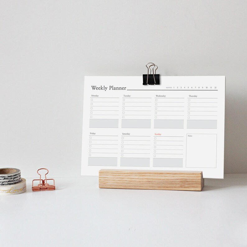 Weekly Planner 16 Sheets Wooden Holder / Desktop Planner / Etsy