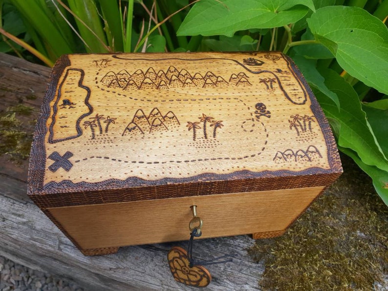 Pirate, personalised treasure wooden chest with treasure map design