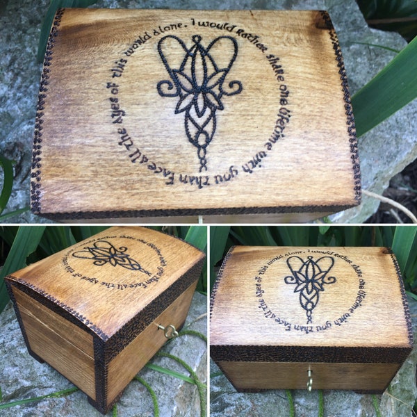 Lockable lord of the rings inspired box, gift for lovers, anniversary gift, valentines gift, arwen's promise, keepsake box, wooden chest