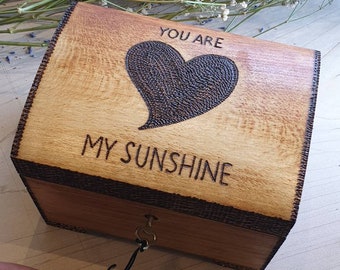 You are my sunshine music box, with love heart design. Can be personalised. Anniversary, birthday, unique gift for loved one. Mothers day