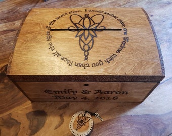 Tolkien, Lord of the rings, personalised wedding card box, with posting slot, arwen's evenstar. Bride and Groom to be, wedding decor