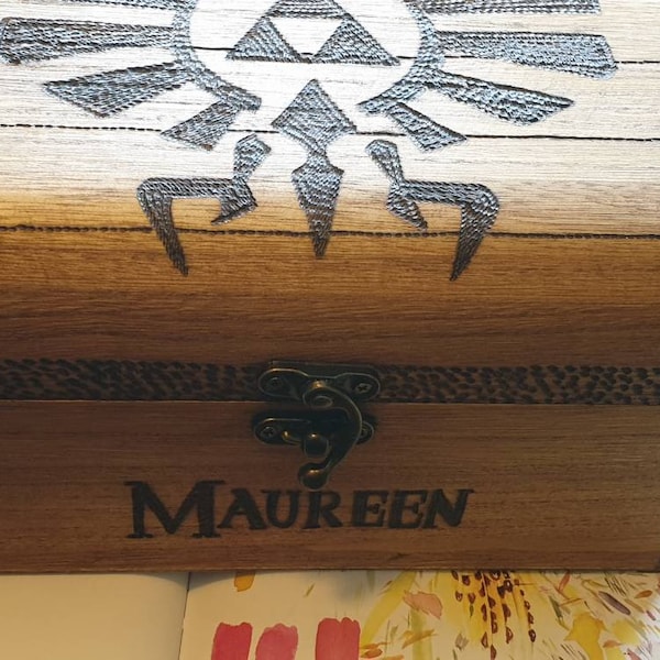 Legend of Zelda inspired chest with drop latch. Gift for Zelda fan, Zelda gift, can be personalised