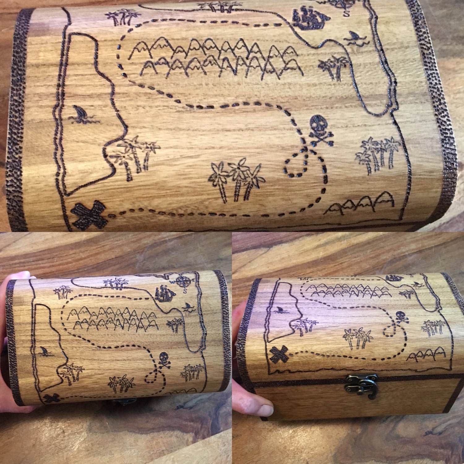 Wooden personalised chest treasure map illustration Etsy