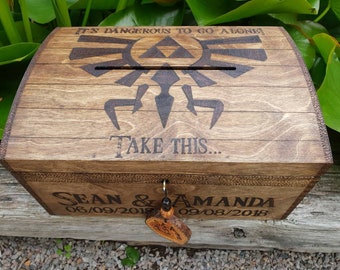 Zelda themed Wedding card box, legend of zelda, wooden lockable chest, wedding, wedding gift, bride and groom, customised and personalised