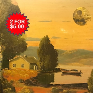 Ce n'est pas la lune - Lot de deux cartes postales de 10 x 15 cm - Art modifié en friperie - Star Wars