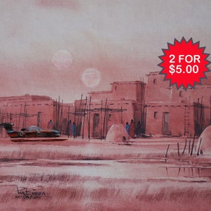 Tosche Station - Ensemble de deux cartes postales 4 "x 6 » - Modifié Thrift Store Art - Star Wars