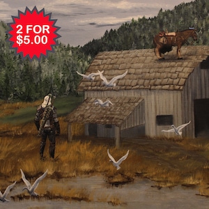 The Glitcher - Juego de dos postales de 4" x 6" - Arte de tienda de segunda mano modificado - The Witcher