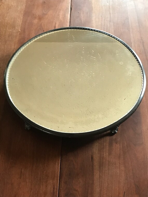 Antique Round Silver Plated Mirror For Table Buffet Dresser Antique Round Silver Plated Mirror For