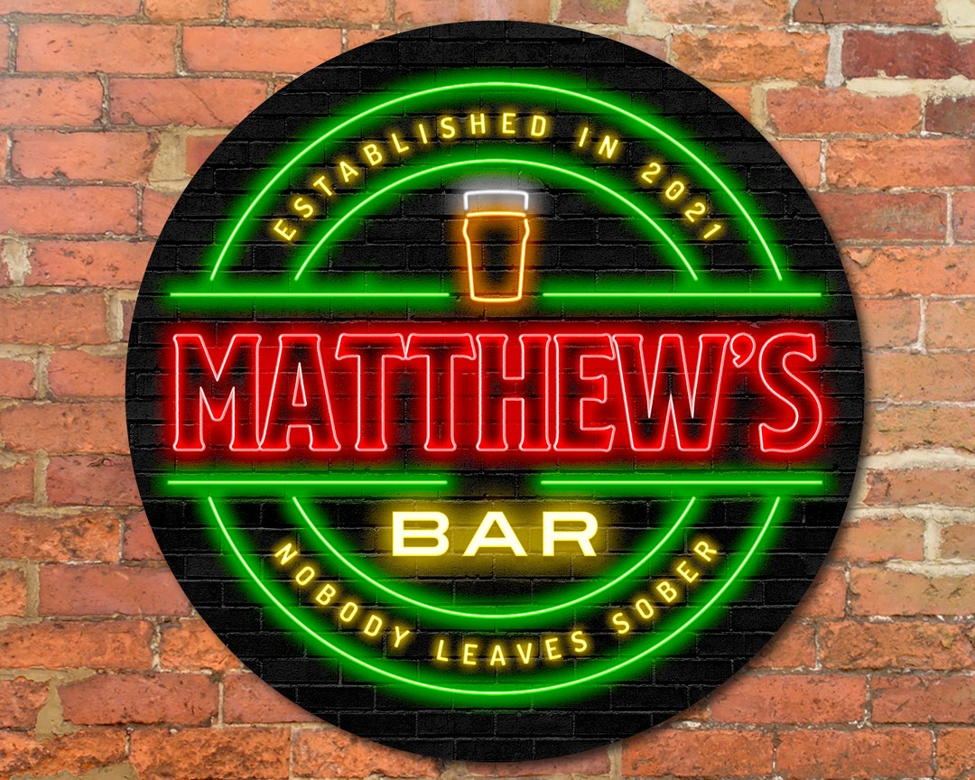 Neon Style Effect Personalised Bar Sign 23cm Glossy Hardboard Sign