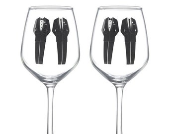 Mr and Mr Black Suit Wine Glass Set