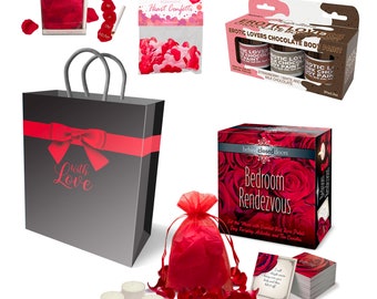 Valentine's Day Lovers Bundle - Game, Gift Bag, Chocolate Body Paint, Roses, Confetti