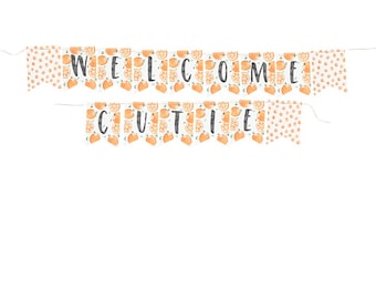 Little Cutie Baby Shower Orange and White Party Banner