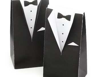 Tuxedo Black and White Tux Party Favor Boxes - Pack of 25