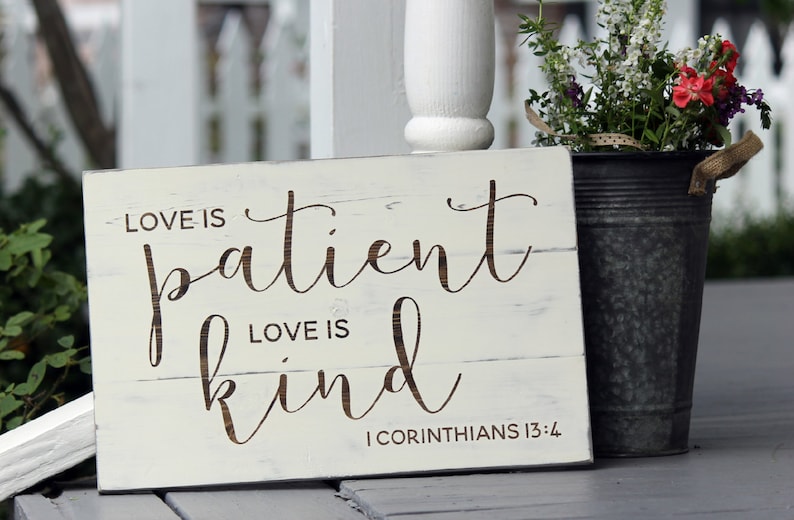 Love is Patient Love is Kind Rustic Wood Sign Wedding Gift Etsy