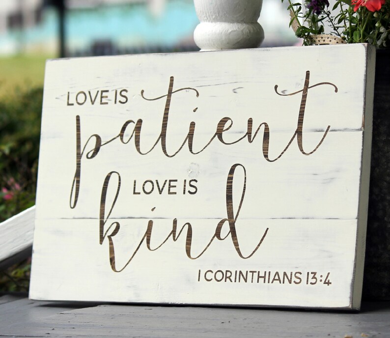 Love is Patient Love is Kind Rustic Wood Sign Wedding Gift Etsy