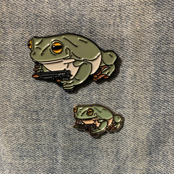 Hippy Hoppity Soft Enamel Pin | Gun Frog Funny Brooch Pendant Lapel Pin