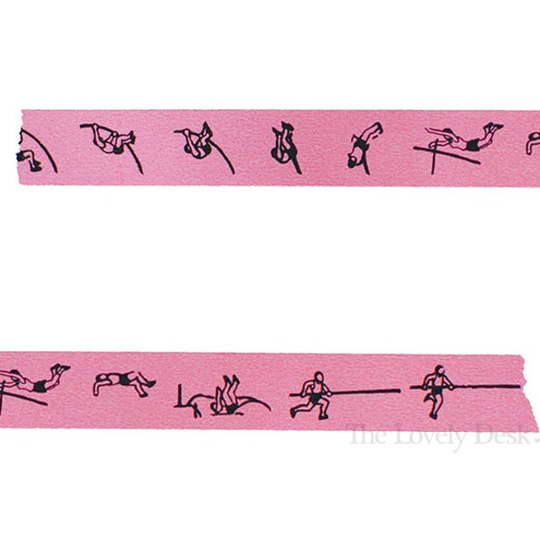 Classiky Pink Pole Vault Washi Tape - Nancy Seki Exercise Washi Masking Tape - Gym / Fitness / Workout / Girl / Artist / Flip Book