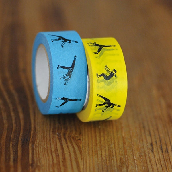 Classiky Cartwheel Washi Tape Set - Nancy Seki Exercise Washi Tape [ Blue & Yellow ] - Gym / Fitness / Workout / Artist / Flip Book / Pack