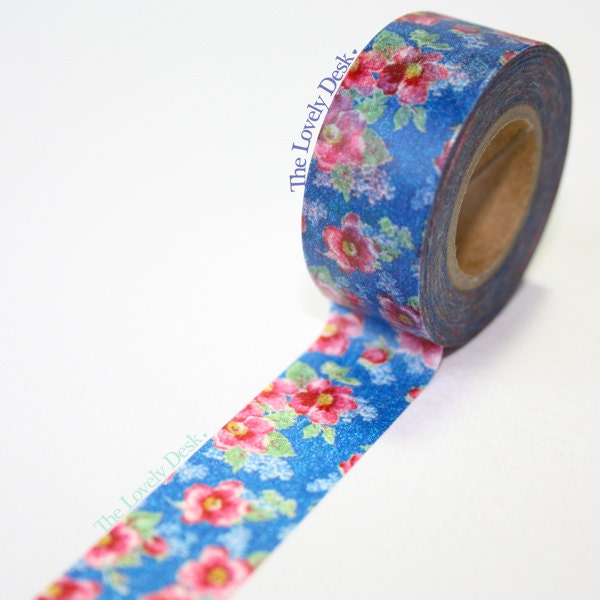 Masté Multi Flower Blue Washi Tape - Japanese Washi Masking Tape - scrapbooking japan red flowers leaves