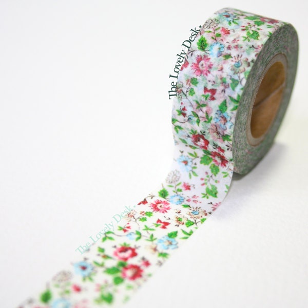 Masté Multi Flower White Washi Tape - Japanese Washi Masking Tape - scrapbooking japan red blue flowers leaves