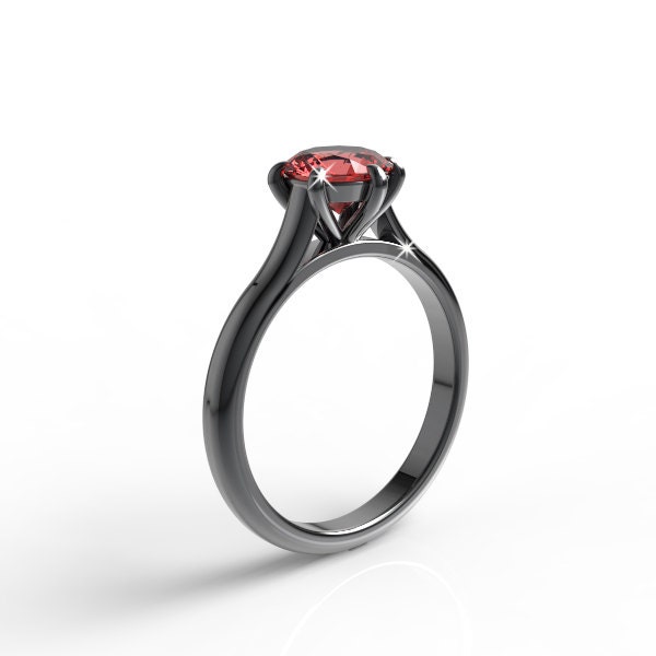 Anillo de compromiso de oro negro de 14K anillo de rubí rojo | Etsy México