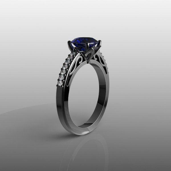 14K Black Gold Engagement Ring and Wedding Band Set for Her 7 Etsy