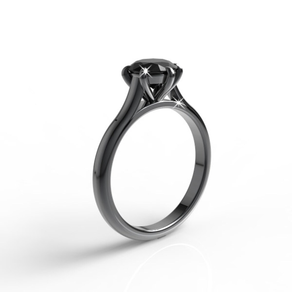 14K Solid Black Gold Engagement Ring 7 Mm 1.5 Ct Round Etsy