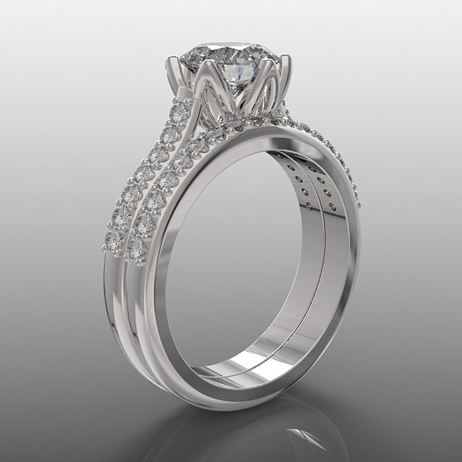 14K white gold Tulip engagement ring and wedding band set with Etsy