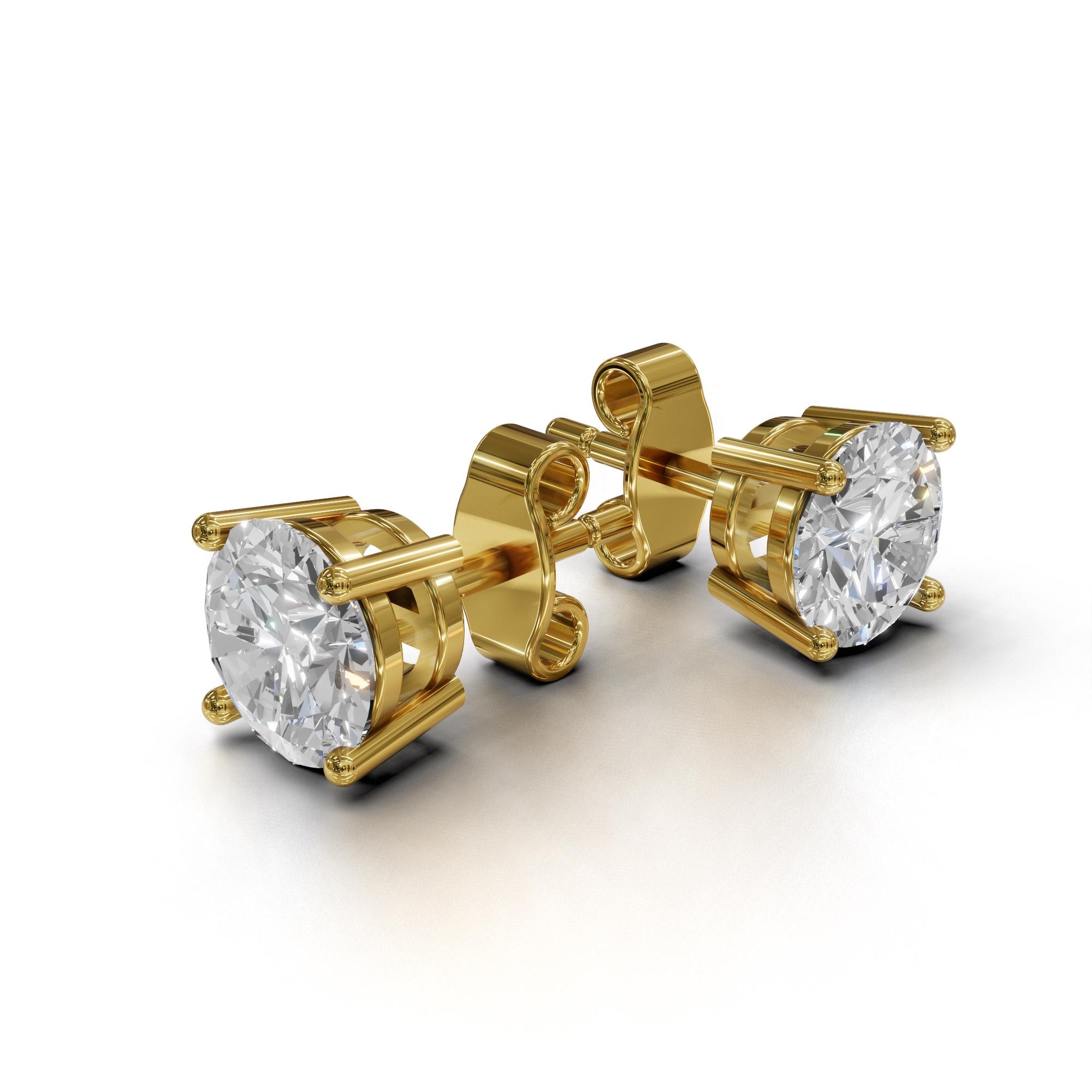 14K Solid Gold 2 Carat Total Weight Lab-Created Round Diamond Stud Earrings, IGI Certified, E/F -VVS/VS, Wedding, Anniversary, Bridal, E1CT