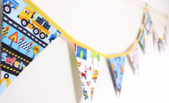 Trucks Diggers Bunting Construction Fabric Flags Builders Etsy