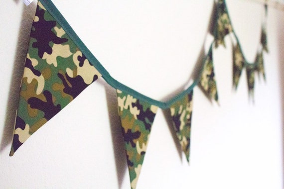 Army Camo Bunting Woodland Military Fabric Flags Kids Den Banner Soldier Bedroom Decor