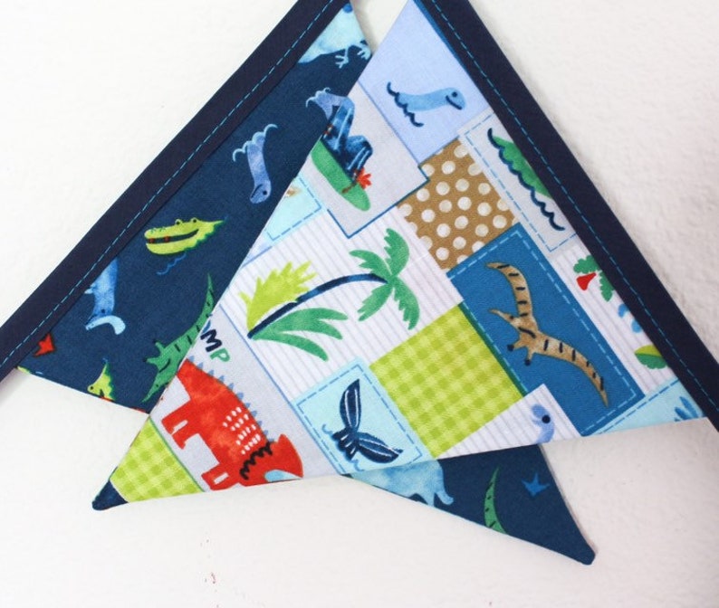 Dinosaur fabric flags bunting kids bedroom decor banner | Etsy
