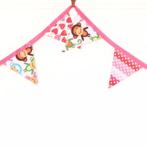 Cheeky pink monkey bunting, girls cute floral fabric flags, birthday gift banner, bright cute bedroom garland for wardrobe window dresser image 5