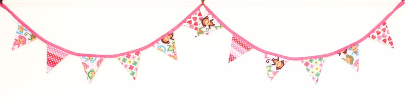 Cheeky pink monkey bunting, girls cute floral fabric flags, birthday gift banner, bright cute bedroom garland for wardrobe window dresser image 5