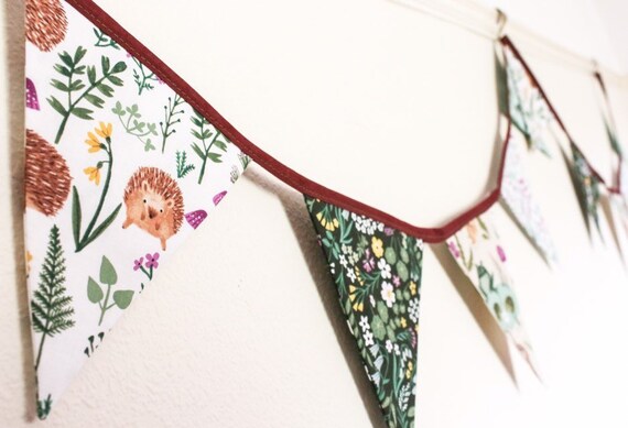 Woodland Animal Bunting Cute Nature Fabric Flags Forest Creatures Banner Gift Hedgehog Frog Squirrel Kids Bedroom Decor Nursery Baby
