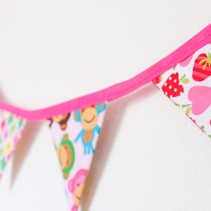 Cheeky pink monkey bunting, girls cute floral fabric flags, birthday gift banner, bright cute bedroom garland for wardrobe window dresser image 2
