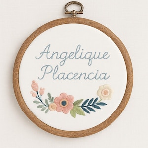 Personalized Floral Embroidery Hoop – Custom Baby Name Wall Decor | Nursery Name Sign | Handmade Gift