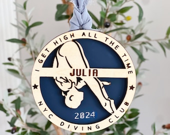 Personalized Springboard Platform Diving Gift, Custom Laser Cut & Engraved Wooden Ornament for divers Sports Lovers, Dive Team ornament