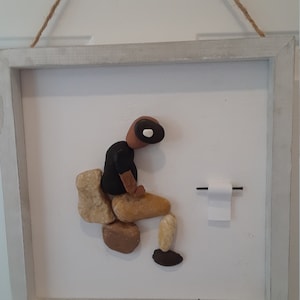 Pebble Art, Man on Potty, Funny Art, 3D Art