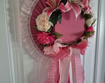 Hat Wreath. Pink Bonnet Wreath.