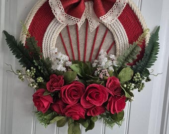 Red wall wreath. Rose wreath