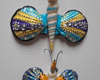 Set of Two Seashell Butterfly Fridge Magnets