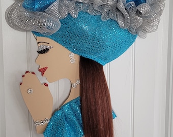 Blue and Silver Diva Wreath,  Wall Decor