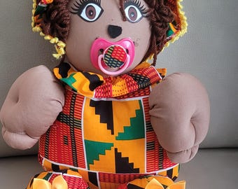 African American Art Doll, Kente Doll.