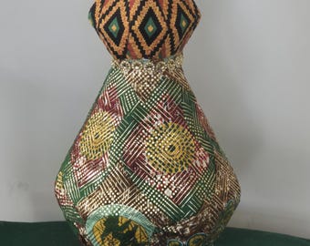 Afrocentric Decorative Vase. Kente Cloth Vase.